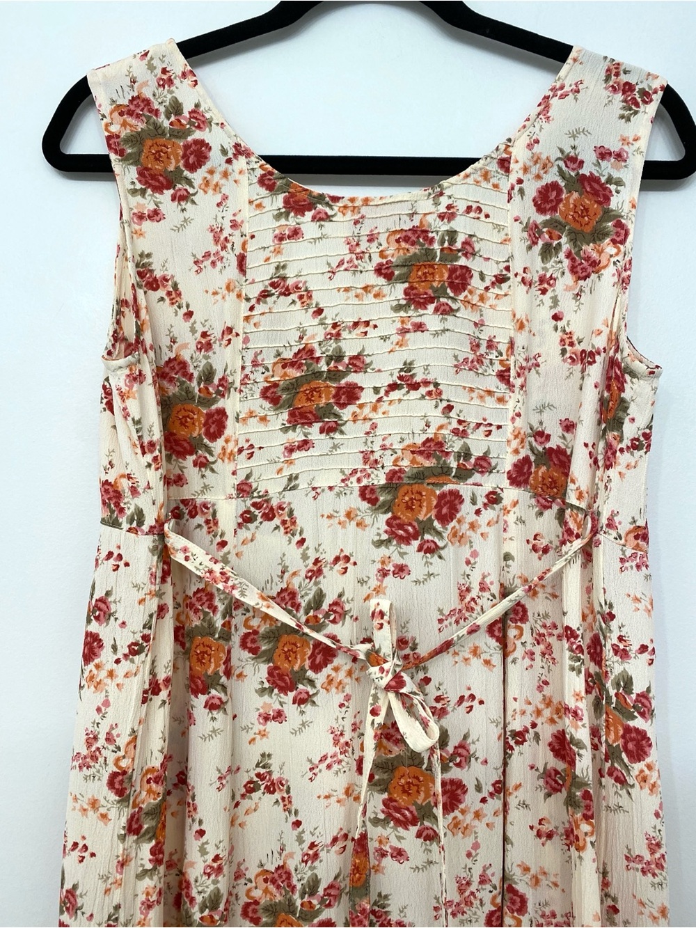 April Cornell Floral Sleeveless Dress Button Front Pintuck Pinafore Sundress L - Picture 5 of 12